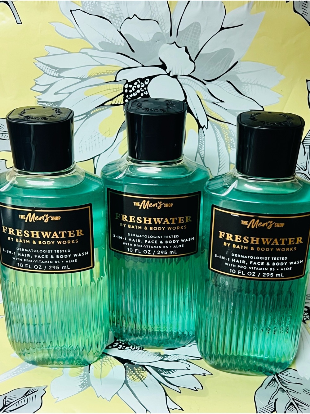 QTY 3 - Bath & Body Works Men's FRESHWATER 3-1 Hair Face Body Wash Gel 10oz